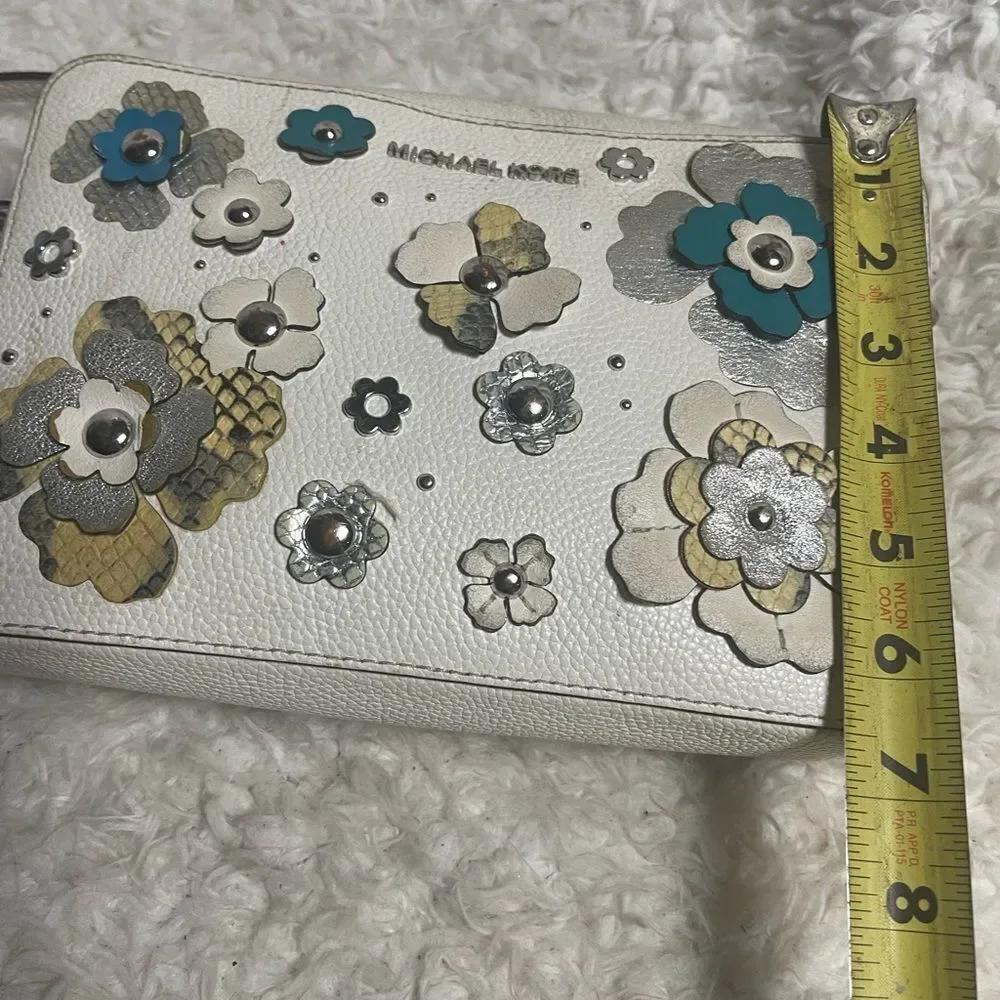 Michael Kors leather off White Floral  appliqué Crossbody Bag.